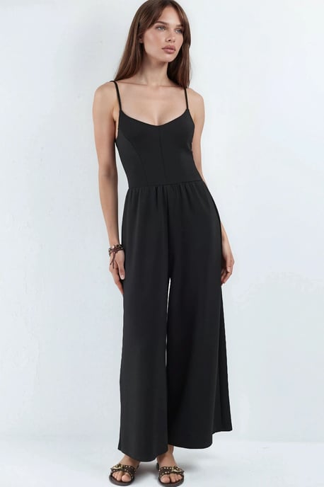 Modal Touch V-hals Lange Gebreide Jumpsuit - Image 1