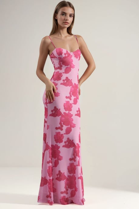 Maxi-jurk met Hartkraag en Bloemenprint - Image 1
