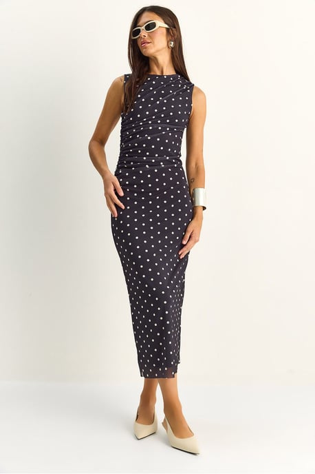 Gestippelde Bodycon Midi Jurk - Image 1