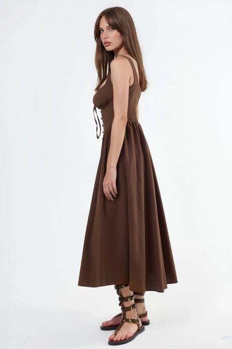Midi-jurk met vierkante kraag en knoopdetails - Image 3