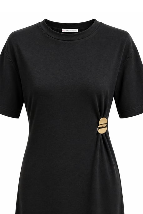 Korte Mouwen Mini T-Shirt Jurk met Steen Accessoire - Image 2