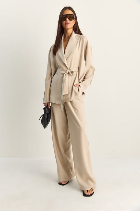 Hoge Taille Strikdetail Sjaalkraag Co-ord Set - Image 4