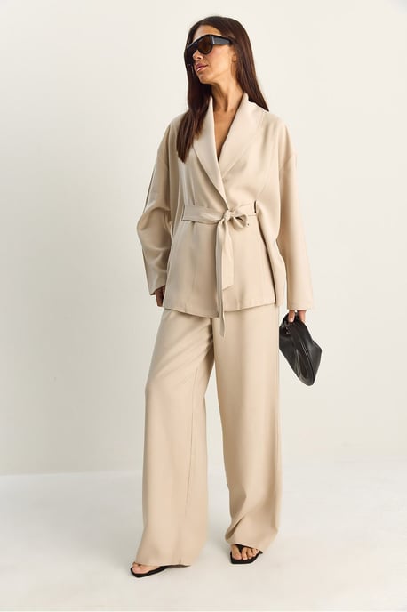 Hoge Taille Strikdetail Sjaalkraag Co-ord Set - Image 5