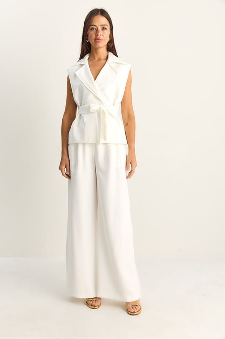 Hoge Taille Wijde Pijpen Co-ord Set met Sjaalkraag - Image 2