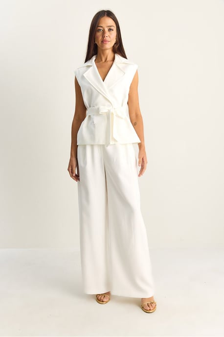 Hoge Taille Wijde Pijpen Co-ord Set met Sjaalkraag - Image 3