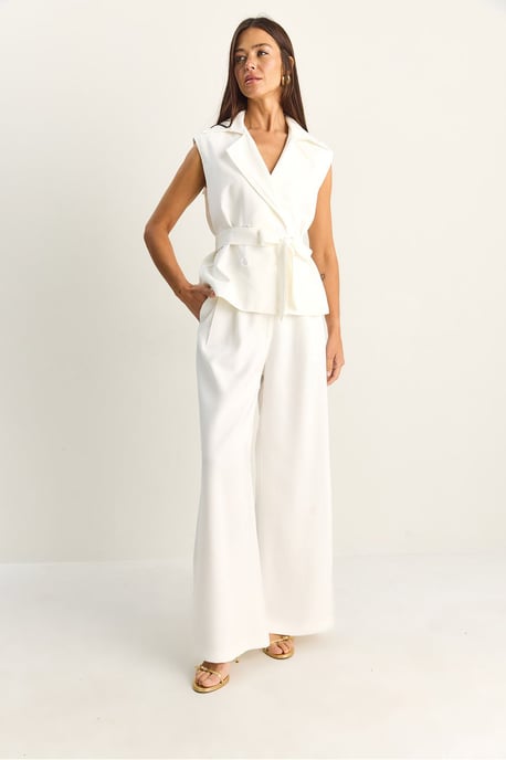 Hoge Taille Wijde Pijpen Co-ord Set met Sjaalkraag - Image 4
