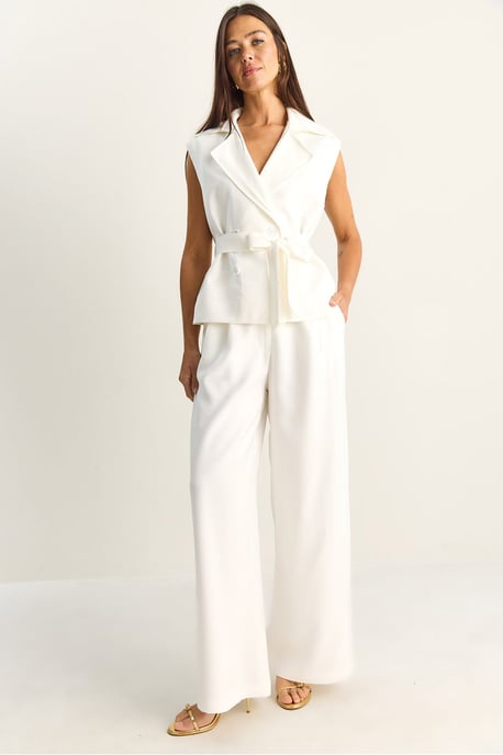 Hoge Taille Wijde Pijpen Co-ord Set met Sjaalkraag - Image 6
