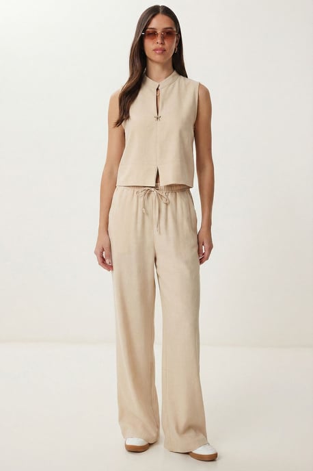Middenhoge Taille Mandarijnkraag Geweven Twee-delige Co-ord Set - Image 1