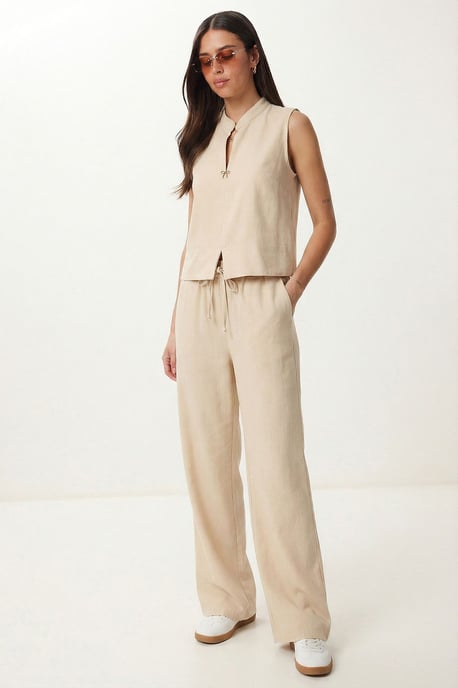 Middenhoge Taille Mandarijnkraag Geweven Twee-delige Co-ord Set - Image 2