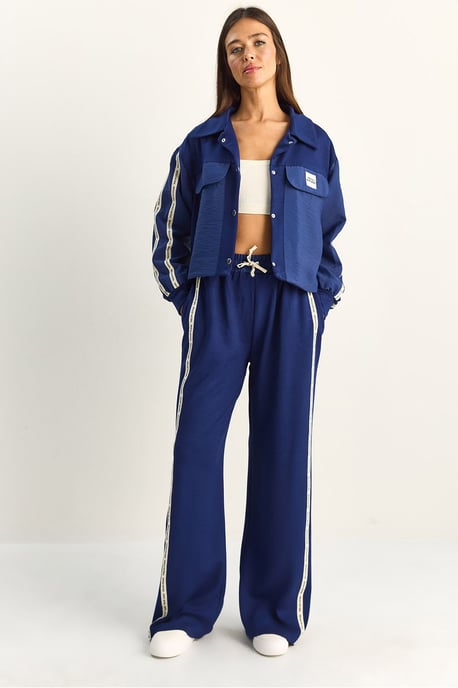 Gestreepte Mid Waist Twee-Delige Set met Zak - Image 1