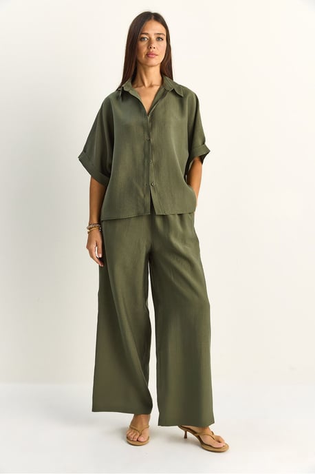 Hoge Taille Brede Pijpen Twee-Delig Co-ord Set met Kraag - Image 2