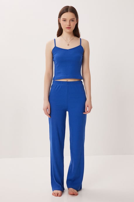 V-hals Geribbeld Gebreid Pyjama Set - Image 2