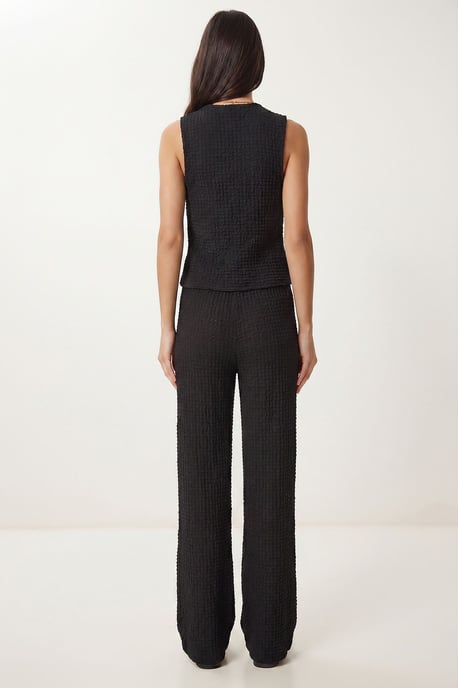 Gestructureerde V-hals Hoge Taille Co-Ord Set met Wijde Pijpenbroek - Image 5