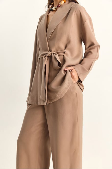 Hoge taille set met strikdetail en sjaalkraag - Image 5