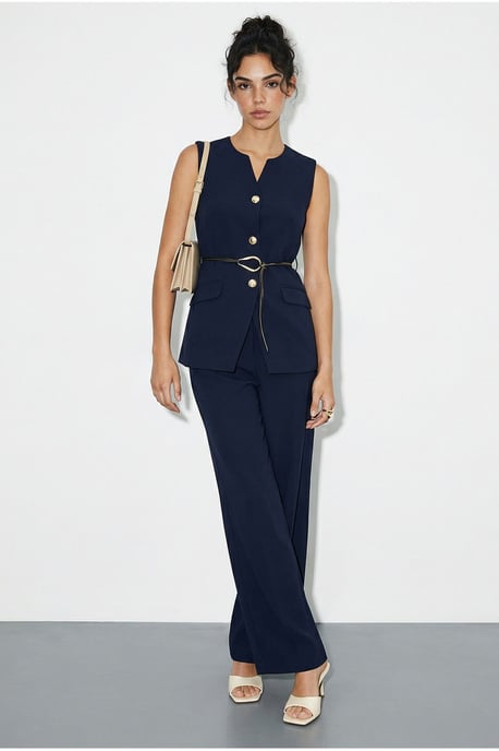 Hoge Taille V-Hals Geknoopte Twee-Stuk Co-ord Set - Image 4
