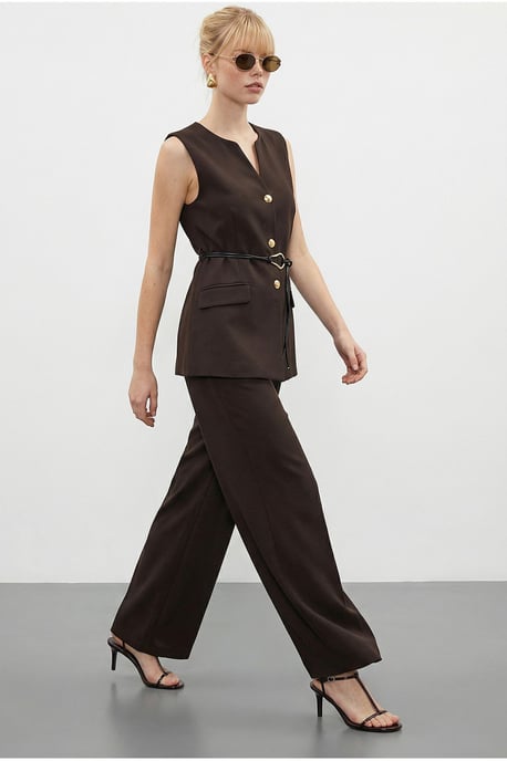 Hoge Taille V-Hals Geknoopte Twee-Stuk Co-ord Set - Image 3