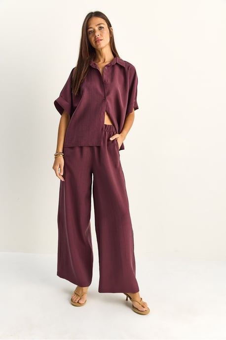 Hoge Taille Wijde Pijpen Twee-delige Co-ord Set met Shirtkraag - Image 2