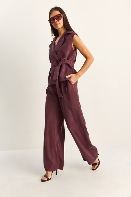 Hoge Taille Wijde Pijpen Co-ord Set met Sjaalkraag - Image 2