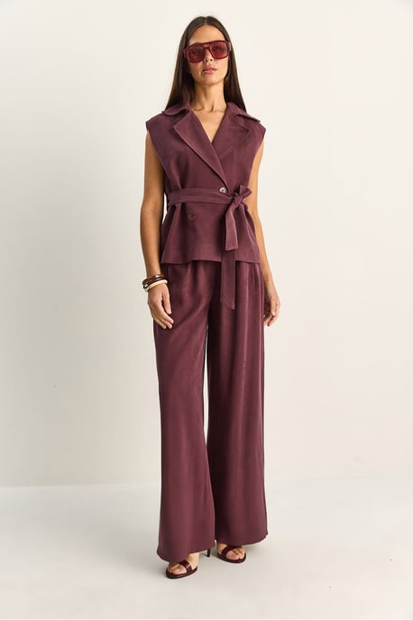 Hoge Taille Wijde Pijpen Co-ord Set met Sjaalkraag - Image 3