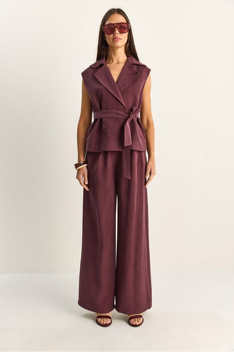 Hoge Taille Wijde Pijpen Co-ord Set met Sjaalkraag - Image 5