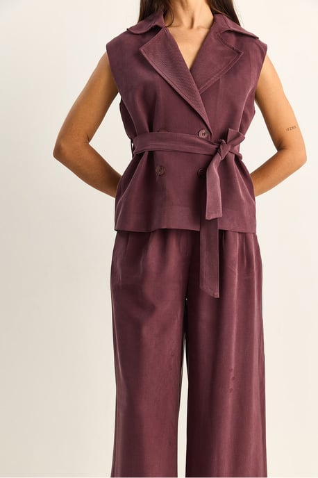 Hoge Taille Wijde Pijpen Co-ord Set met Sjaalkraag - Image 6