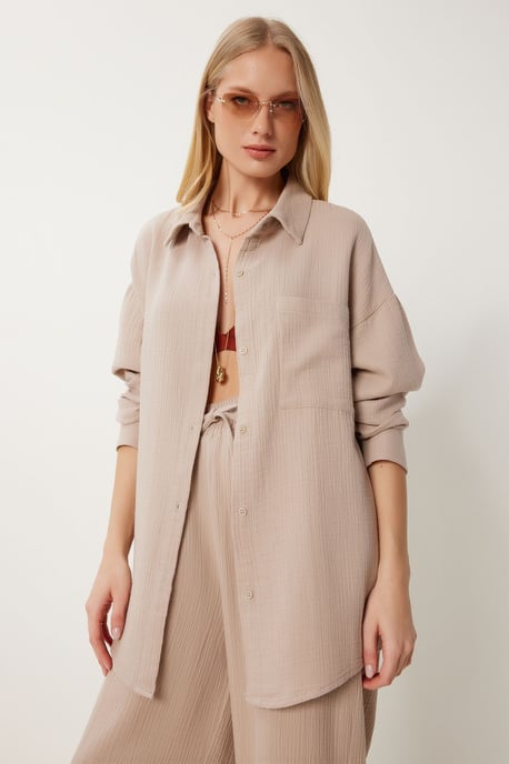 Hoge Taille Brede Pijpen Twee-Delig Co-ord Set met Kraag - Image 3