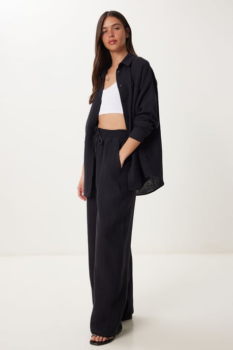 Hoge Taille Brede Pijpen Twee-Delig Co-ord Set met Kraag - Image 1