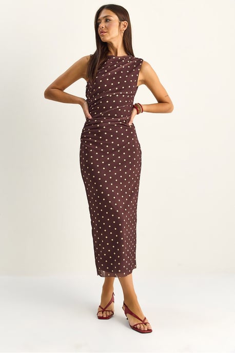 Gestippelde Bodycon Midi Jurk - Image 1
