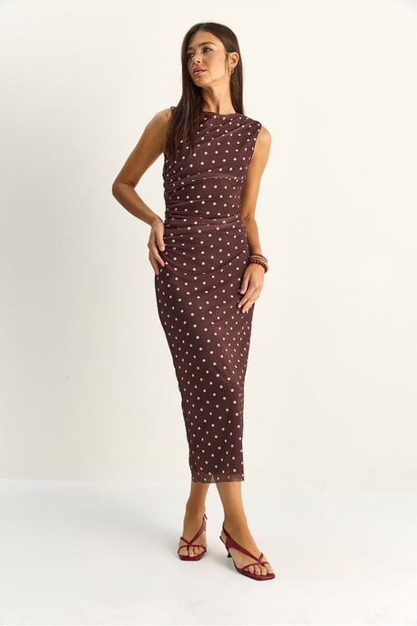Gestippelde Bodycon Midi Jurk - Image 3