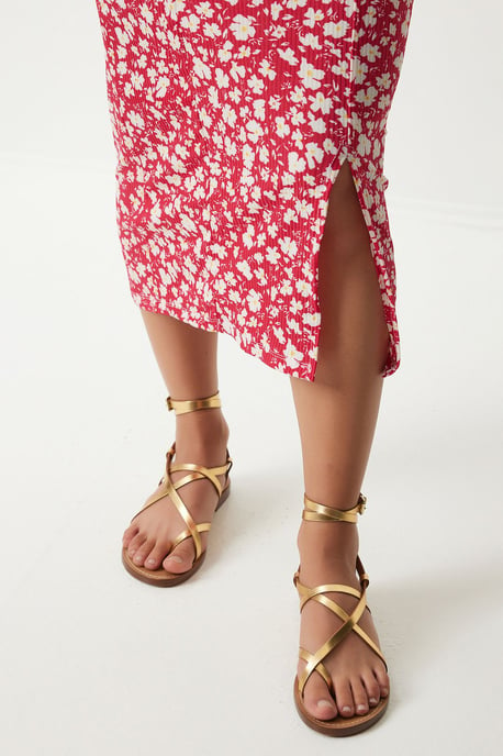 Bloemengebroken Ribbel Bodycon Midi-jurk met Split - Image 5