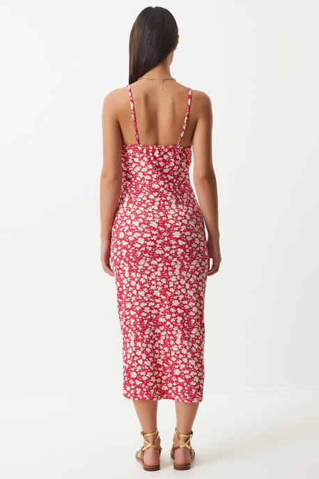 Bloemengebroken Ribbel Bodycon Midi-jurk met Split - Image 6