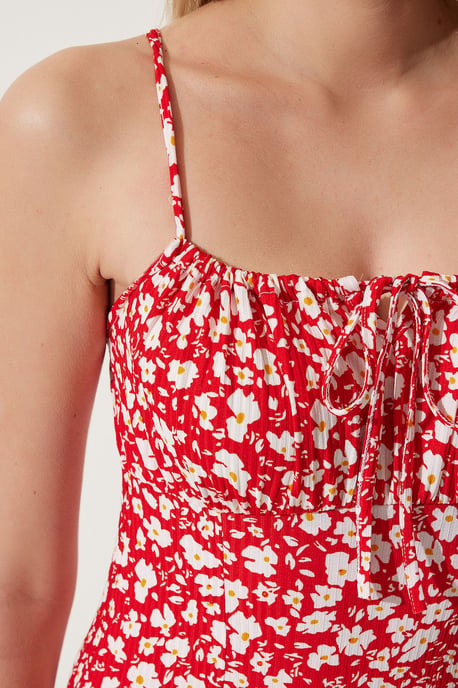 Bloemengebroken Ribbel Bodycon Midi-jurk met Split - Image 5