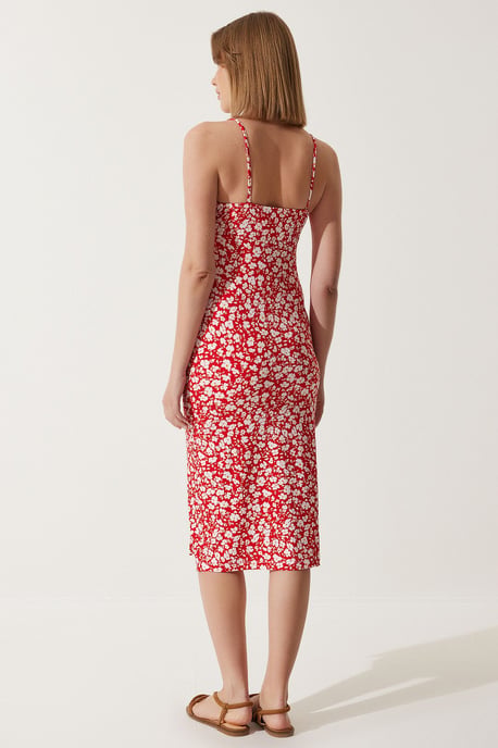 Bloemengebroken Ribbel Bodycon Midi-jurk met Split - Image 6