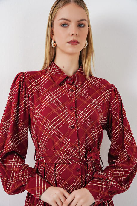 Geklede Midi Shirtjurk met Knoopsluiting - Image 2