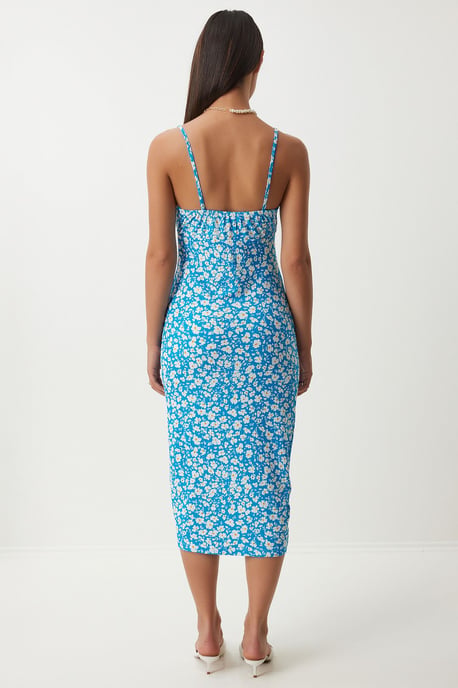 Bloemengebroken Ribbel Bodycon Midi-jurk met Split - Image 6