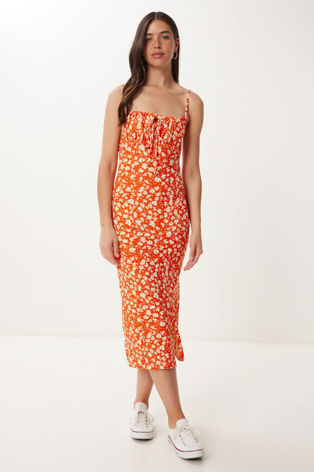 Bloemengebroken Ribbel Bodycon Midi-jurk met Split - Image 3