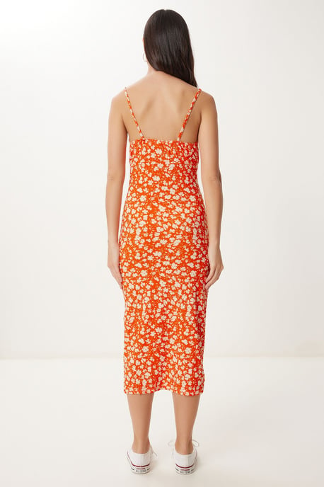 Bloemengebroken Ribbel Bodycon Midi-jurk met Split - Image 5