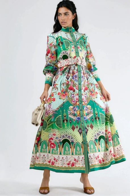 Florale Maxi Jurk met Ceintuur - Image 1