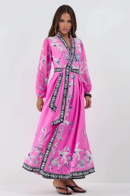 Bloemen V-hals Maxi Wikkeljurk met Ceintuur - Image 1
