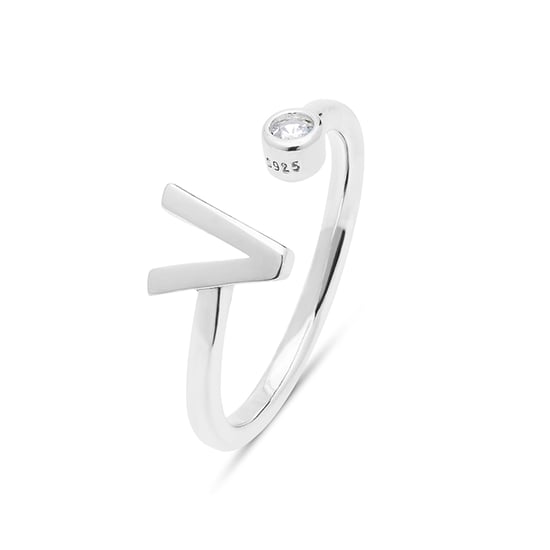 Luxenter 925 Sterling zilveren ring met gerhodineerde briljant zirkonia - Alfabet - Image 1