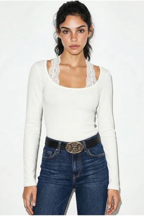 Slim Fit Lange Mouwen Vierkante Kraag Blouse - Image 2