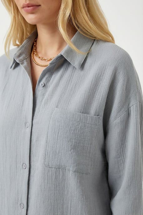 Overgrote Geweven Katoenen Shirt met Zak - Image 4