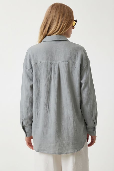 Overgrote Geweven Katoenen Shirt met Zak - Image 5