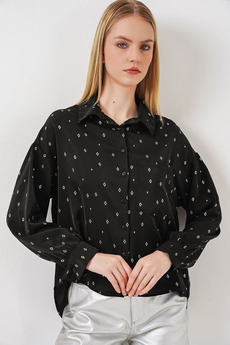 Overmaatse Lange Mouwen Gedrukt Shirt met Zak - Image 1