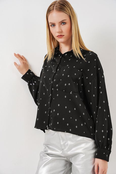 Overmaatse Lange Mouwen Gedrukt Shirt met Zak - Image 3