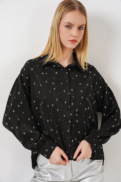 Overmaatse Lange Mouwen Gedrukt Shirt met Zak - Image 4