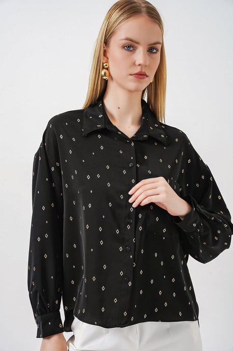 Overmaatse Lange Mouwen Gedrukt Shirt met Zak - Image 1