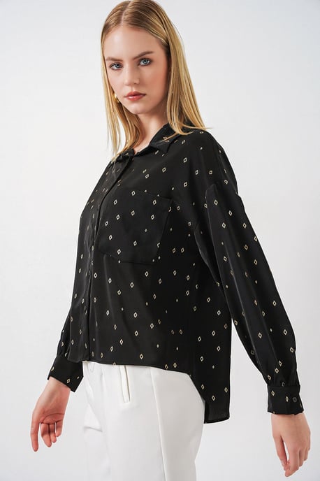 Overmaatse Lange Mouwen Gedrukt Shirt met Zak - Image 3