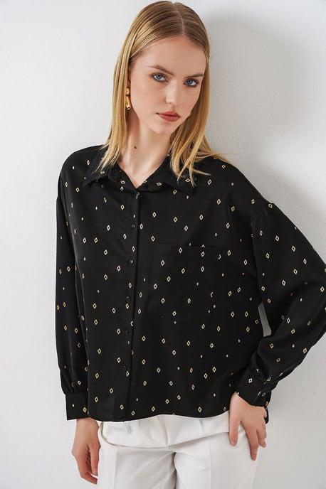 Overmaatse Lange Mouwen Gedrukt Shirt met Zak - Image 4