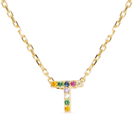 Luxenter Sterling Zilver 925 collier met Veelkleurige Zirkonia afgewerkt in 18K geel goud - Alfabet - Image 1